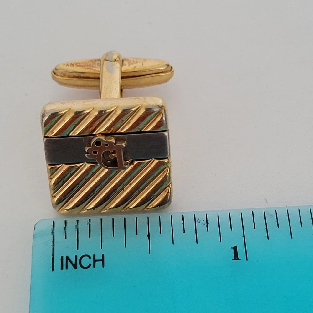 Christian Dior Vintage Cufflinks Two Tone Gold Silver Logo Germany Square Mens
